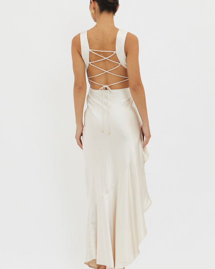 Champagne Lace-Up Back Maxi Dress