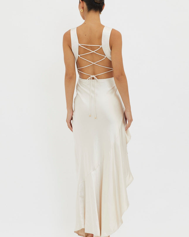 Champagne Lace-Up Back Maxi Dress