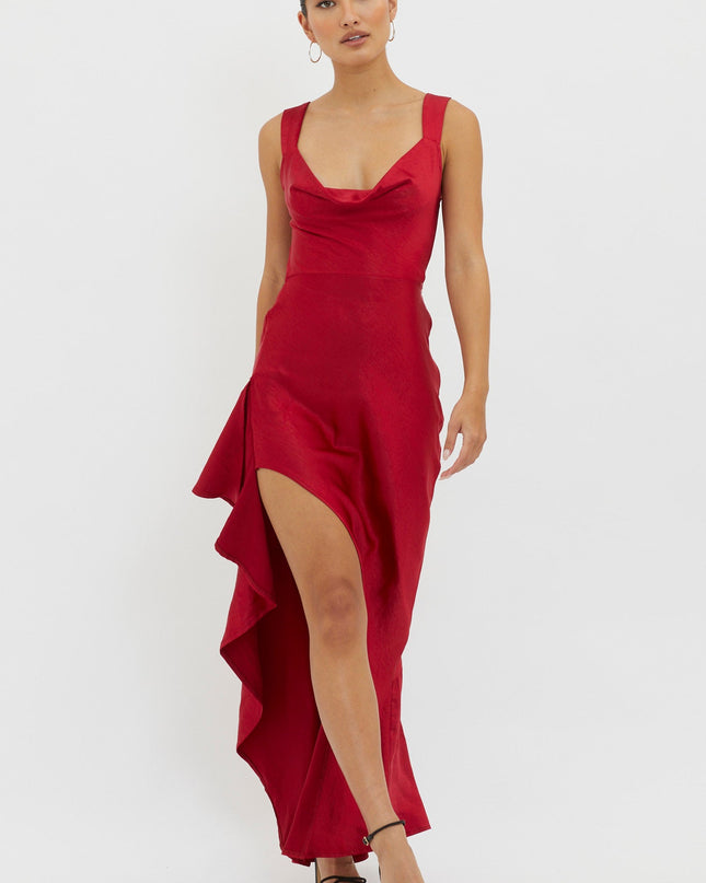 Red Lace-Up Back Maxi Dress