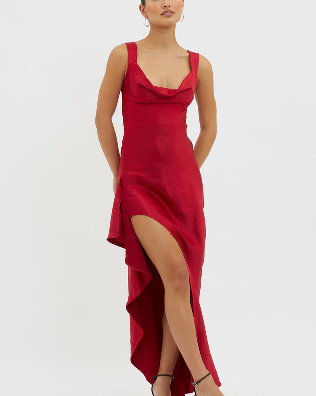 Red Lace-Up Back Maxi Dress