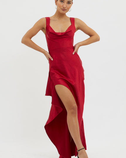 Red Lace-Up Back Maxi Dress