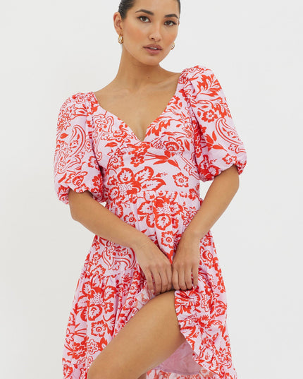 Lilac Tied Back Mini Dress Print