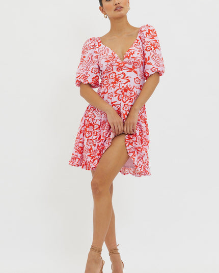 Lilac Tied Back Mini Dress Print