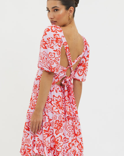 Lilac Tied Back Mini Dress Print