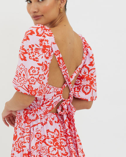 Lilac Tied Back Mini Dress Print
