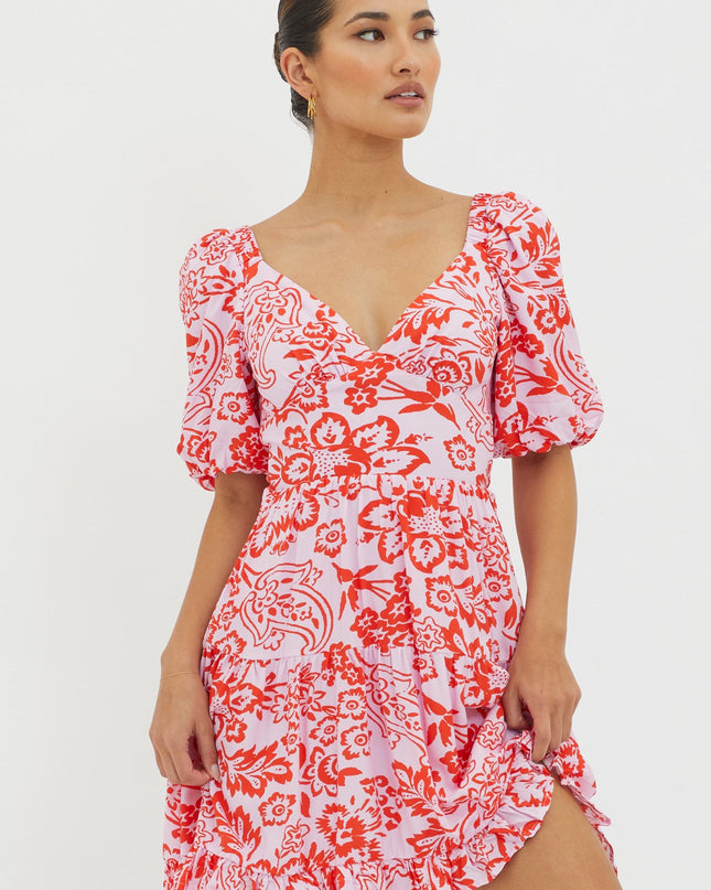 Lilac Tied Back Mini Dress Print