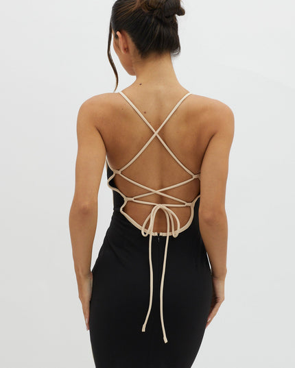 Black Lace-Up Back Mini Dress