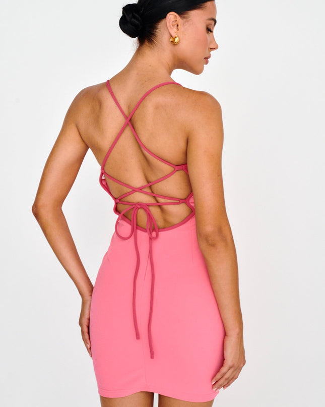 Hot Pink Lace-Up Back Mini Dress