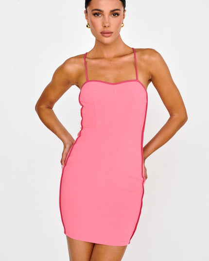 Hot Pink Lace-Up Back Mini Dress