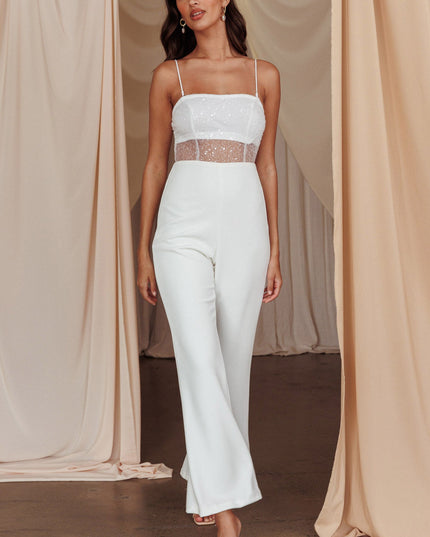 White Sequin Bodice Jumpsuit