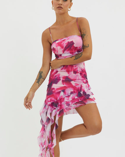 Pink Ruffle Trim Mini Dress