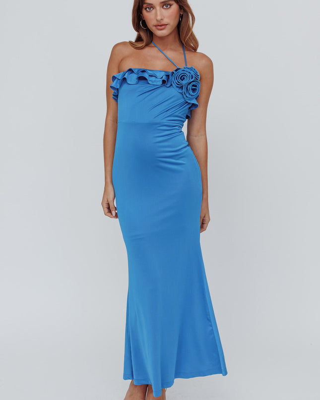 Ocean Rose Accent Ruffle Dress