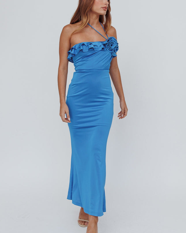Ocean Rose Accent Ruffle Dress