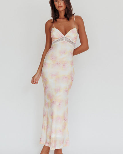 Pink Floral Lace Maxi Dress