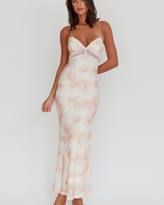 Pink Floral Lace Maxi Dress