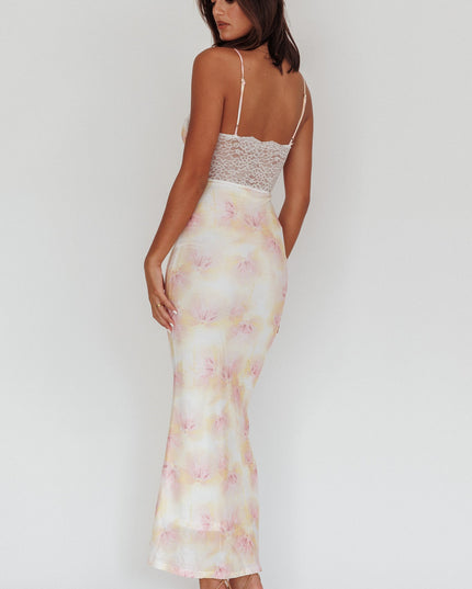 Pink Floral Lace Maxi Dress