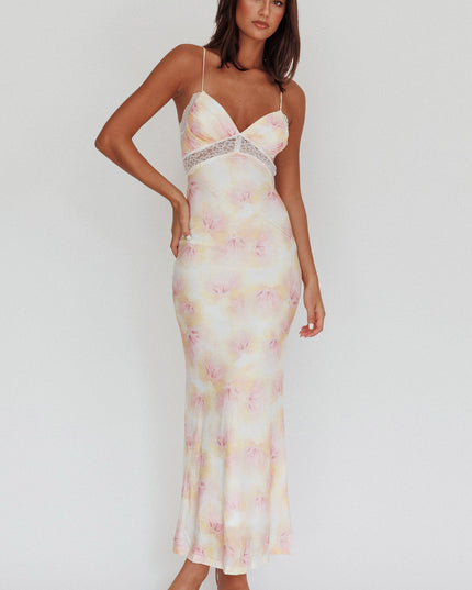Pink Floral Lace Maxi Dress