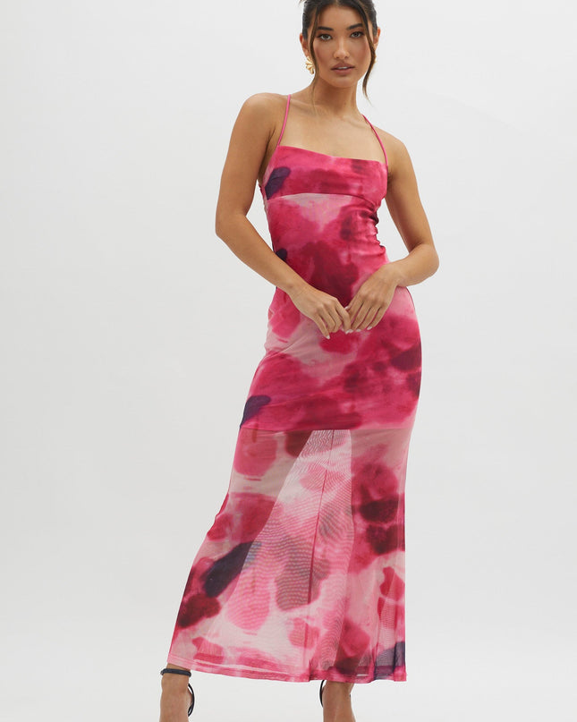 Red Tie-Up Back Maxi Dress