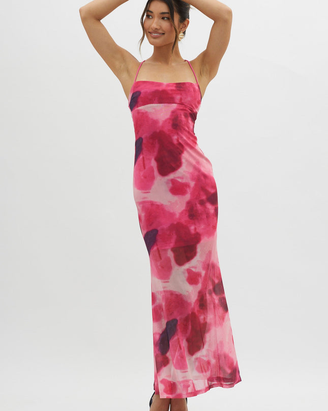 Red Tie-Up Back Maxi Dress