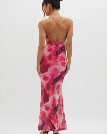 Red Tie-Up Back Maxi Dress