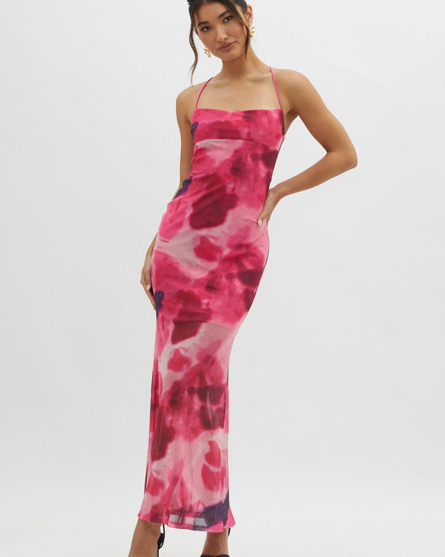 Red Tie-Up Back Maxi Dress