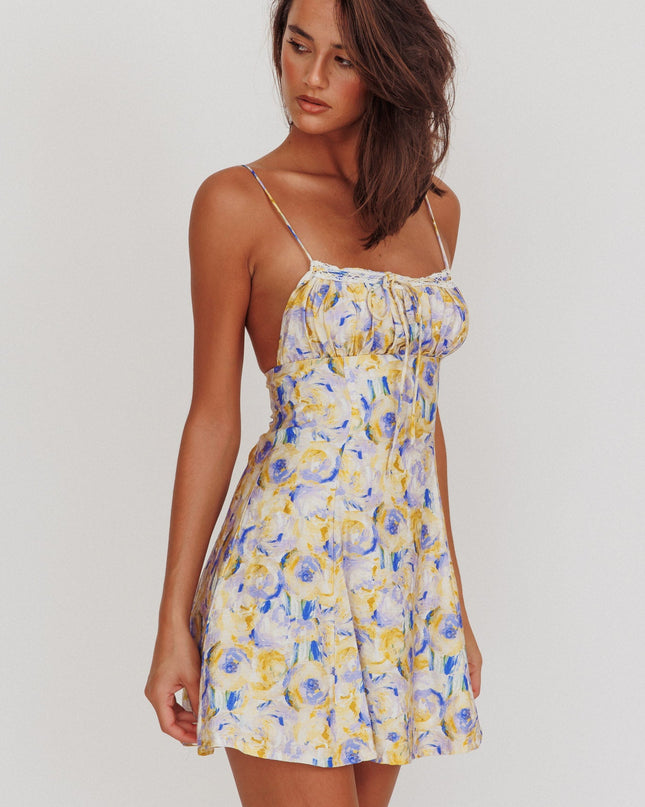 Yellow Way Abstract Print Mini Dress