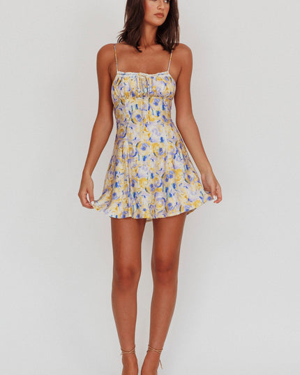 Yellow Way Abstract Print Mini Dress