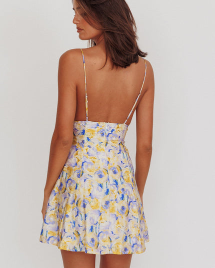 Yellow Way Abstract Print Mini Dress