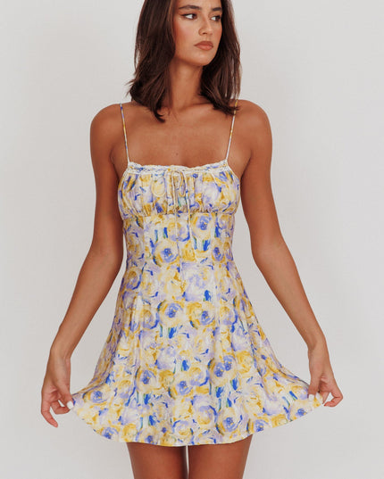 Yellow Way Abstract Print Mini Dress