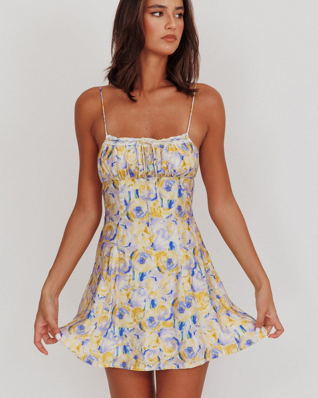 Yellow Way Abstract Print Mini Dress