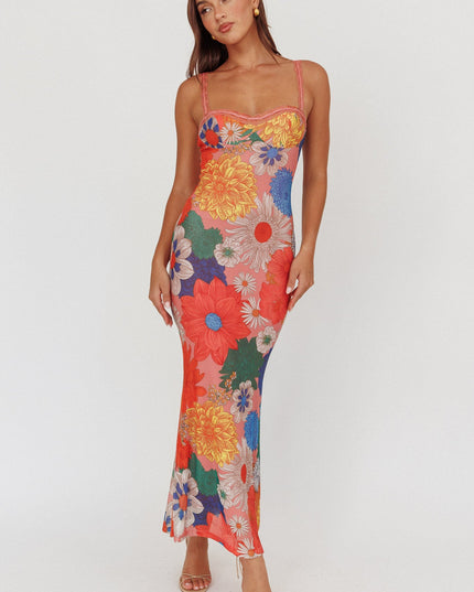 Orange Lace Strap Maxi Dress