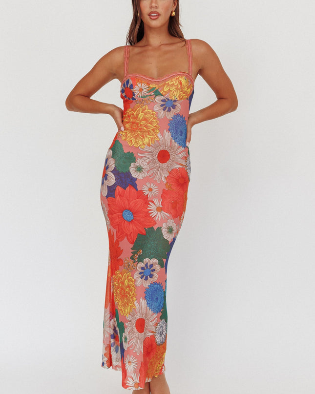 Orange Lace Strap Maxi Dress