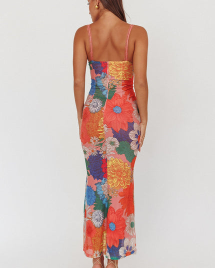 Orange Lace Strap Maxi Dress