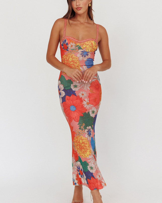 Orange Lace Strap Maxi Dress