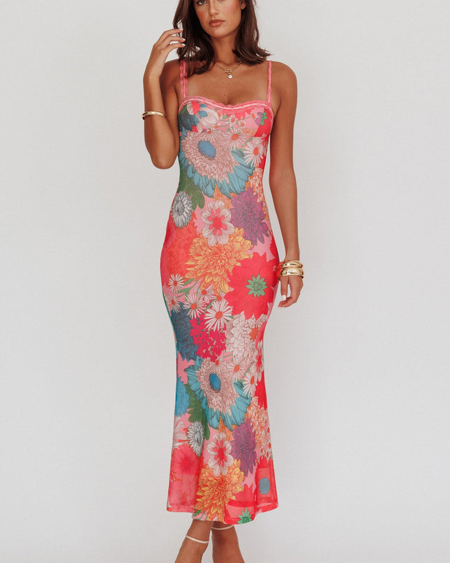 Pink Lace Strap Maxi Dress