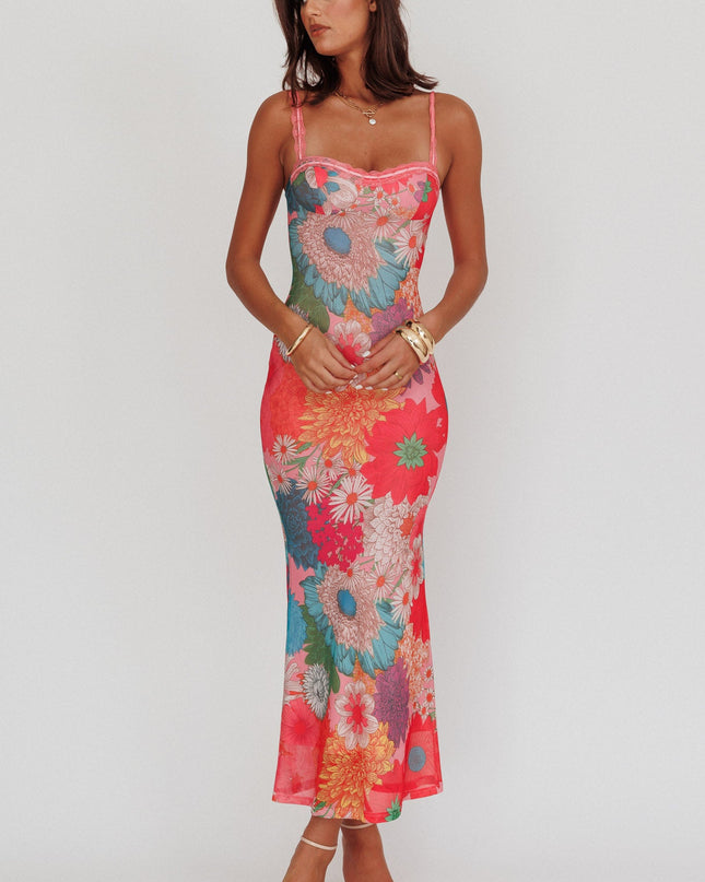 Pink Lace Strap Maxi Dress