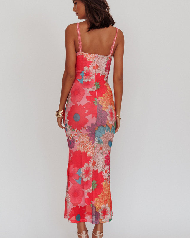 Pink Lace Strap Maxi Dress
