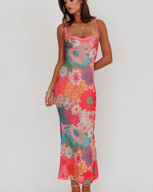 Pink Lace Strap Maxi Dress