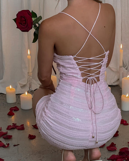 Pink Sequin Laced Back Dress