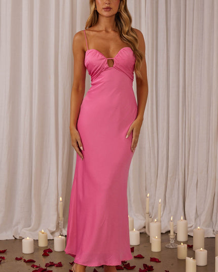 Hot Pink Daze Gathered Bust Maxi Dress