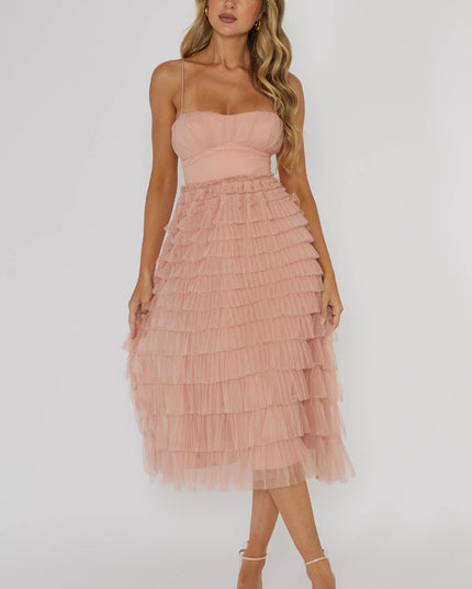 Blush Tiered Frill Midi Dress