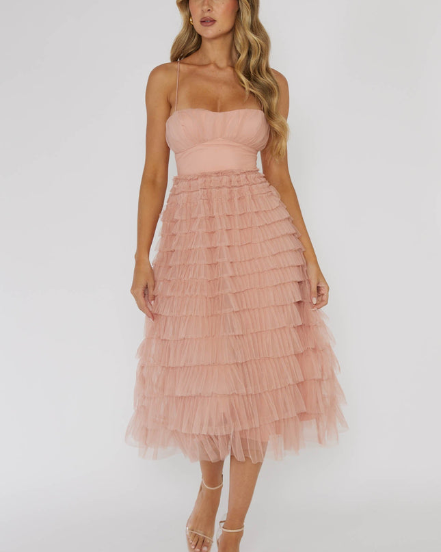 Blush Tiered Frill Midi Dress