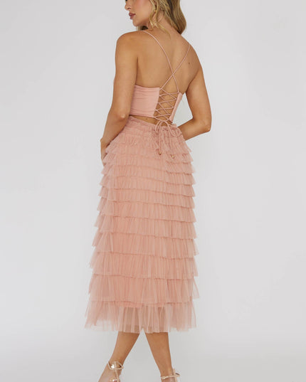 Blush Tiered Frill Midi Dress