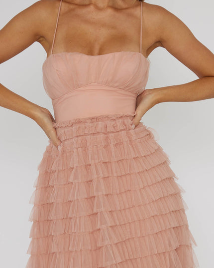 Blush Tiered Frill Midi Dress