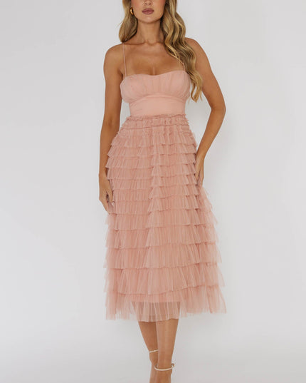 Blush Tiered Frill Midi Dress