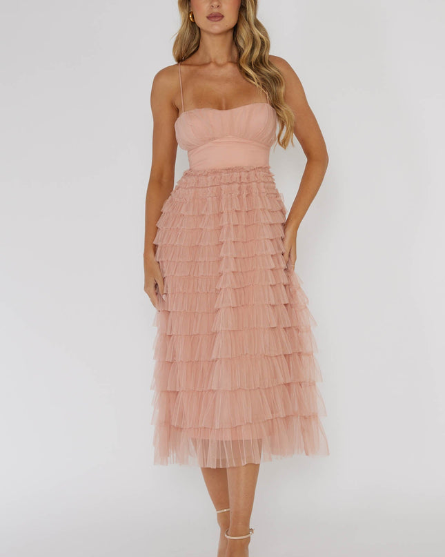Blush Tiered Frill Midi Dress