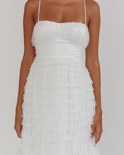 White Tiered Frill Midi Dress