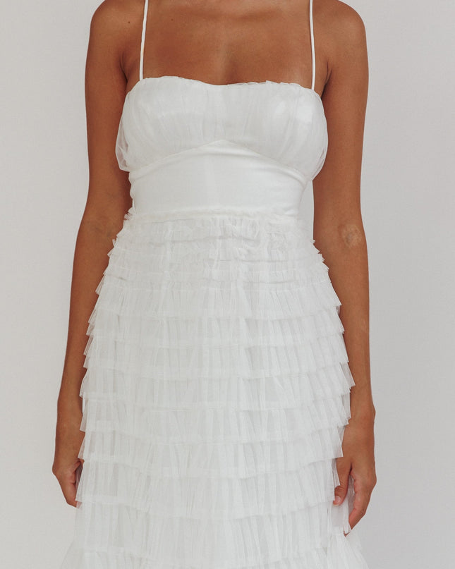 White Tiered Frill Midi Dress