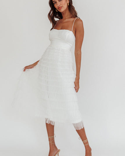 White Tiered Frill Midi Dress