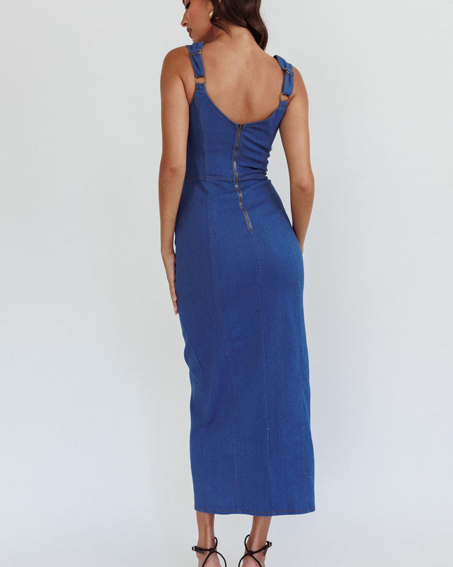 Denim Pocket Front Midi Dress